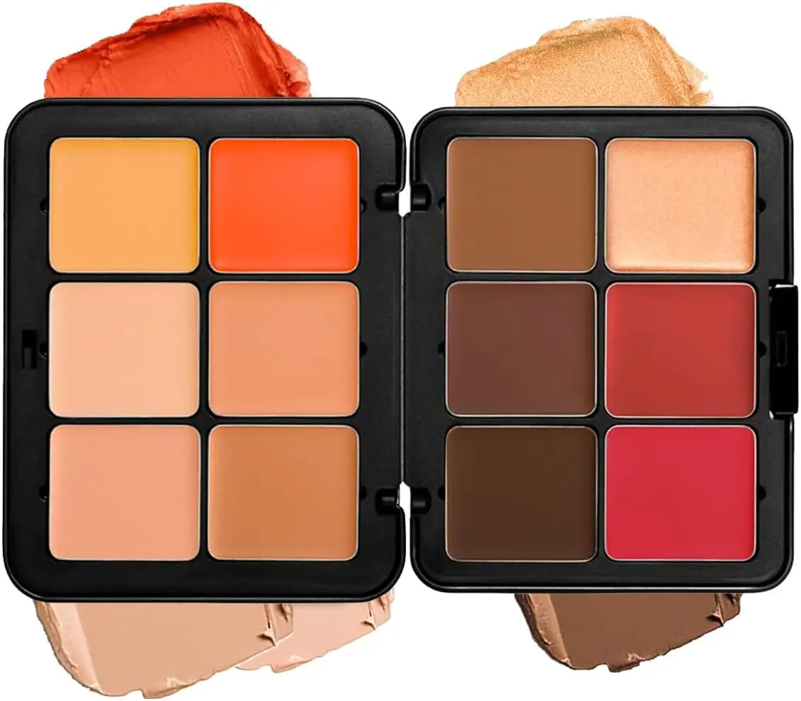 12-Color 2-in-1 Cream Blush & Concealer Palette, Silky Smooth Formula for a Brightening, Glossy Look, Long-Wearing Face Makeup for All Skin Types
