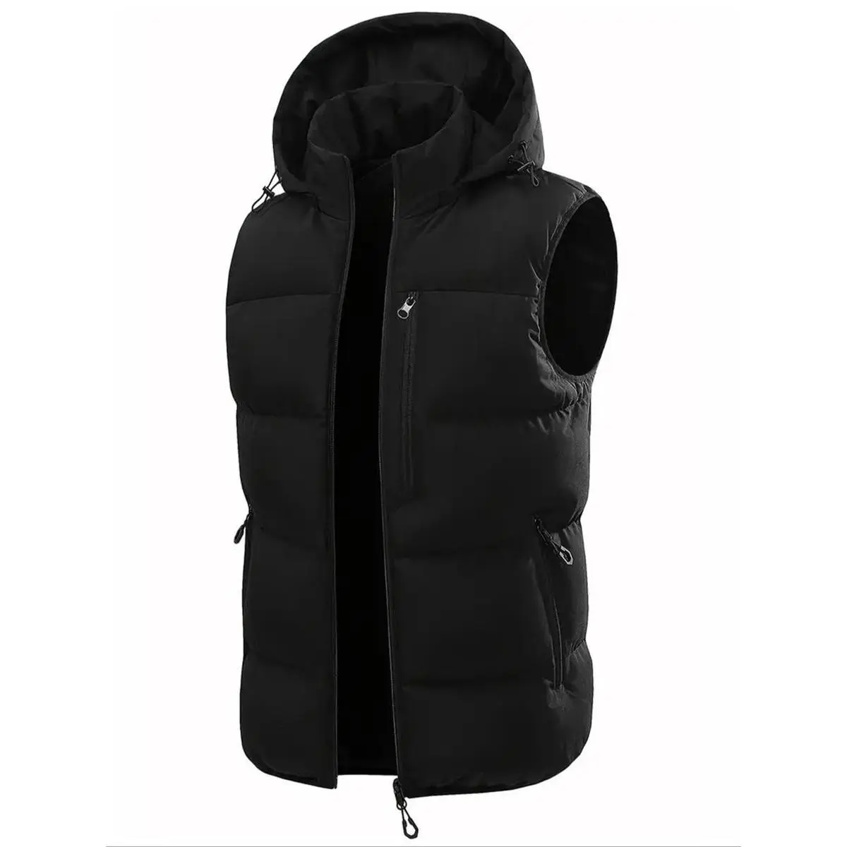 Men's Solid Color Hooded Sports Vest, Casual Windproof Sleeveless Zip Up Puffer Vest Jacket for Spring & Autumn, Men's Sportswear for Outdoor Activities, Men's Fashion