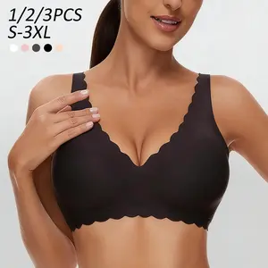 Jelly Wireless Bra Womens Scalloped Comfortable Wireless Bras Push Up Bralettes Seamless Tshirts Bras Deep V Everyday Bras S 3XL