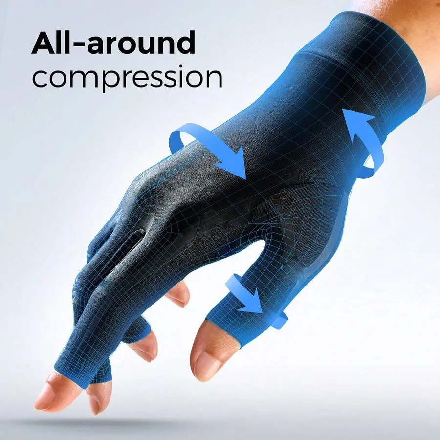 1 Pair Copper Fingerless Gloves With 360 °   Uniform Compression For Daily Use, Warm, Typing, Non-Slip |   Copper Fiber Compression Gloves For Women & Men, Copper Gloves Palm Grips Support Gloves For Cycling, Driving, Workouts, Fitness, And Outdoor