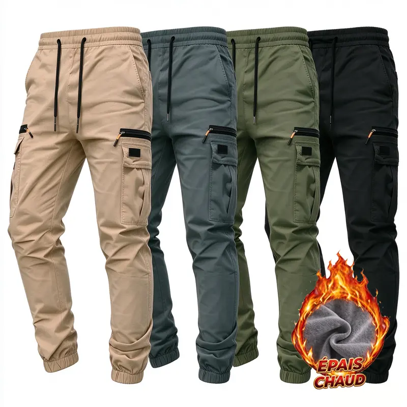 Men's Winter Fleece-Lined Joggers - Tactical Multifunctional Cargo Pants with Multiple Pockets, Thermal Men's Clothing for Outdoor Sports & Work, XL Autumn-Winter Hiking Snowpants