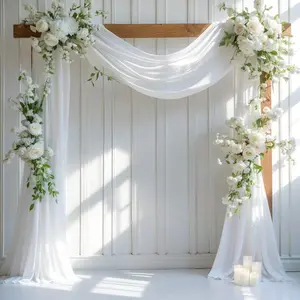 Wedding Arch Drape Fabric, 1 Piece 28" X 19' Ivory Wedding Arch Drape Sheer Backdrop Curtain Wedding Arch Curtain Fabric For Wedding Ceremony Party Ceiling Decoration