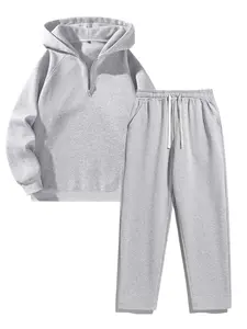 Men's 2-Piece Long Sleeve Clothing Set - Windproof Warm Half-Zip Solid Sweatshirt, Loose-Fit Drawstring Casual Pants, Comfortable Sports Wear for Daily Indoor & Outdoor Use, 2 Piece Sets