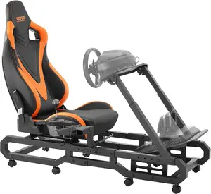 VEVOR Racing Wheel Stand with Wheels for Logitech G923/G920/G29, Heavy Duty Steel Driving Simulator Cockpit-Thrustmaster T248P, Steering Wheel Bracket & Foot Pedal Adjustable, Max Load 330 LBS