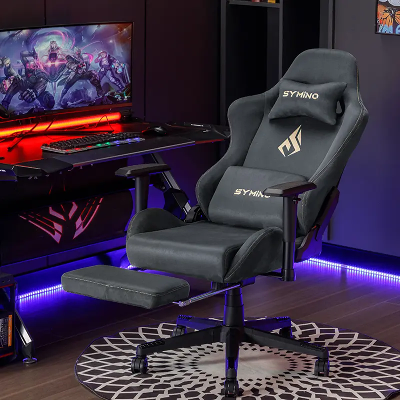 Symino Gaming Chair with Footrest Breathable Soft Touch Fabric, 360° Swivel, Adjustable Backrest, Rocking Function, Up to 200kg Capacity, Gaming Computer Chair, Swivel Gaming Chair