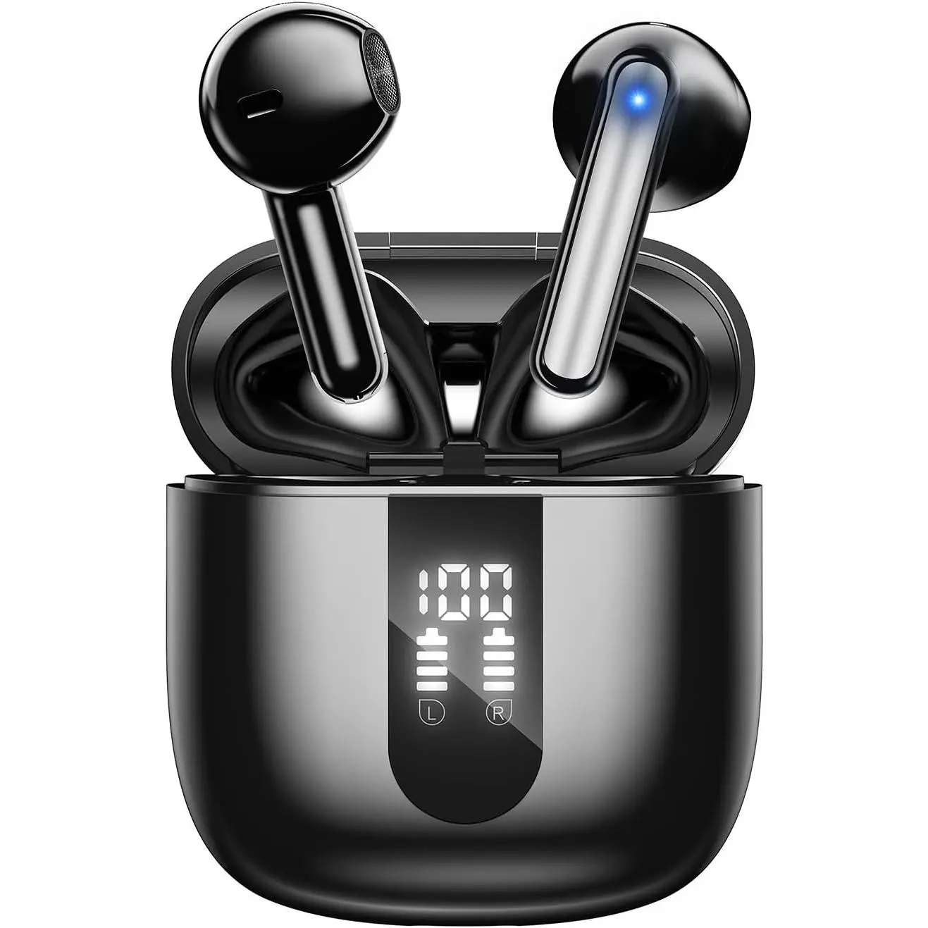 Wireless Transparent Silicone In-Ear Earbud Headset - 60H Battery Life, Deep Bass, 4 Noise Cancellation Mics, IP5 Waterproof, Fast Charging, Stereo Earphones for iPhone, Android Sports (Black)