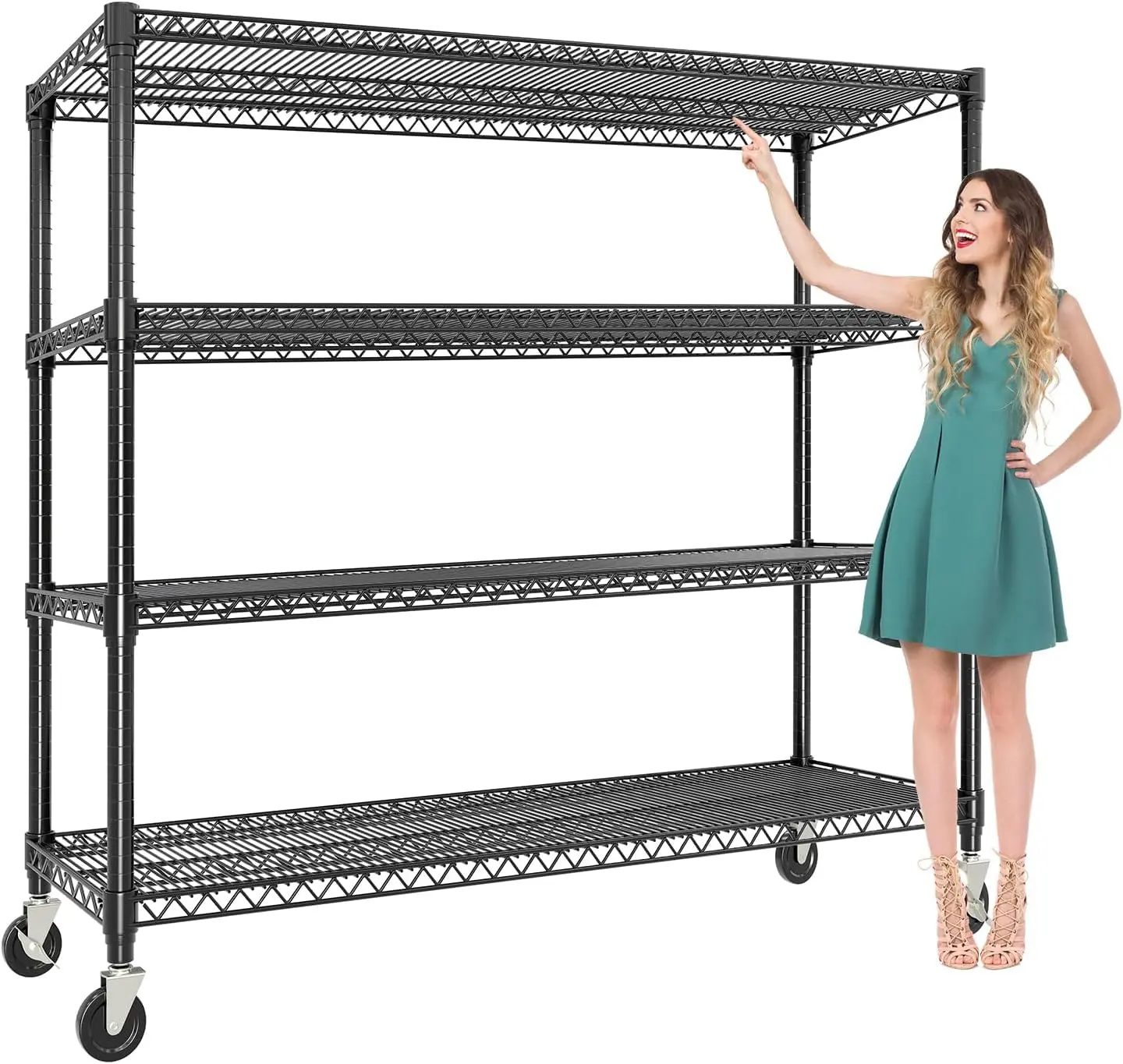 150cm Heavy-Duty Garage Storage Rack, 1200KG Capacity Wheeled Adjustable 4-Tier Metal Shelving for Garage, Pantry, Kitchen, Warehouse & Industrial Use