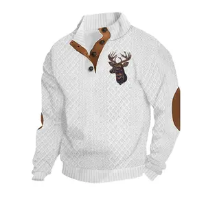 Men's Graphic Printed Sweatshirt - Patchwork, Contrast Trim, Jacquard Pattern, Regular Fit, Classic Casual Comfortable Long-Sleeved Semi-Zip Collar Pullover for Autumn Everyday Wear