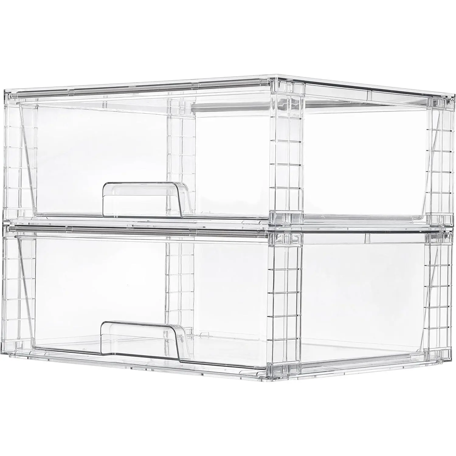2-Pack Large Transparent PP Plastic Stackable Drawer Storage Boxes - Easy-to-Assemble Rectangular Organizers for Closet/Pantry, Kitchen/Bath Undersink Cabinet