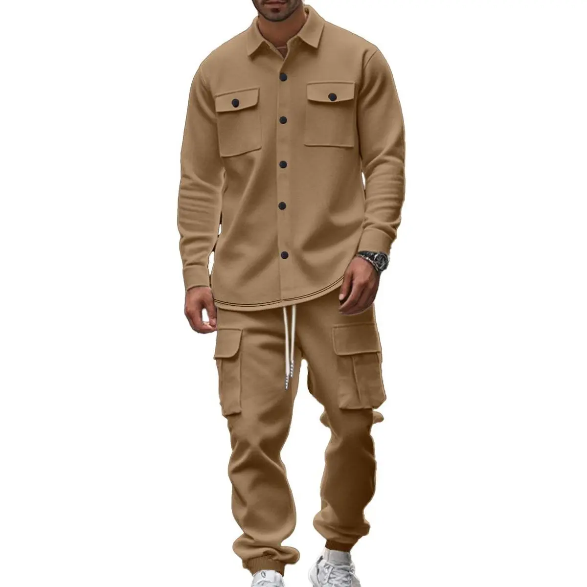 Men's Workwear Set with Fleece Lining Outdoor Hunting Jacket and Hoodie Loose Fit Warm Two-Piece Set Cold-Proof Clothing for Men