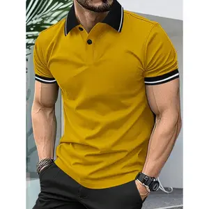 Manfinity Homme Men's Plain Color Splicing Front Button Short Sleeve Simple Casual Polo Shirt
