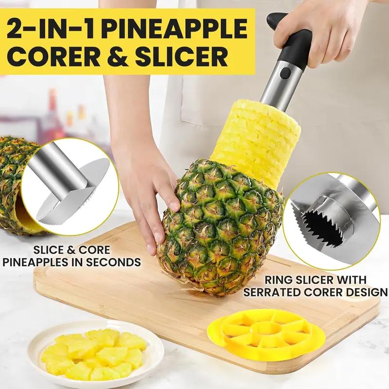 2-in-1 Stainless Steel Pineapple Corer & Slicer with Wedger - Compact Tropical Fruit Tool (24x8.5cm), Lightweight Kitchen Utensil for Fast Clean Prep, Ideal for Party Decor, Free US Delivery