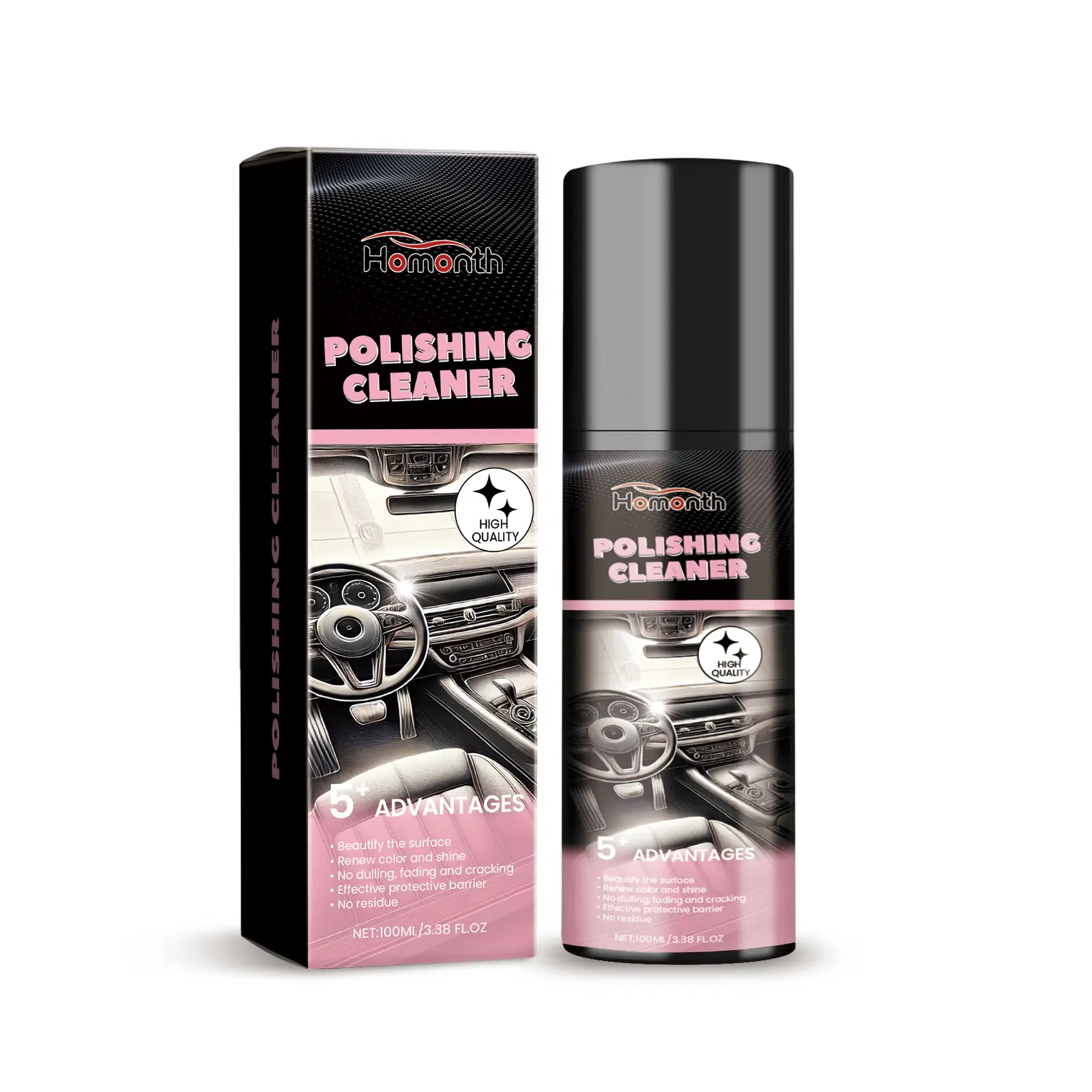 Homonth Interior Car Cleaner - Dashboard Cleaner, Interior Protectant, Cleaning Supplies for Stain Control, Gloss Boost, Renewal Maintenance, Car Dashboard Cleaner, Interior Cleaner Protectant