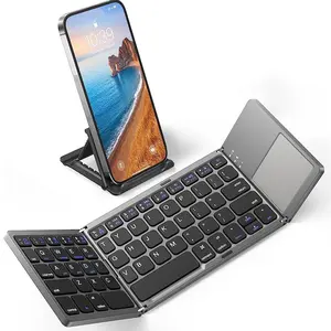 MOBIBLOOM Ultra Thin Portable Triple Fold Wireless Bluetooth Keyboard with Touchpad for Tablets Smartphones Office Business Use Compact & Flexible Design