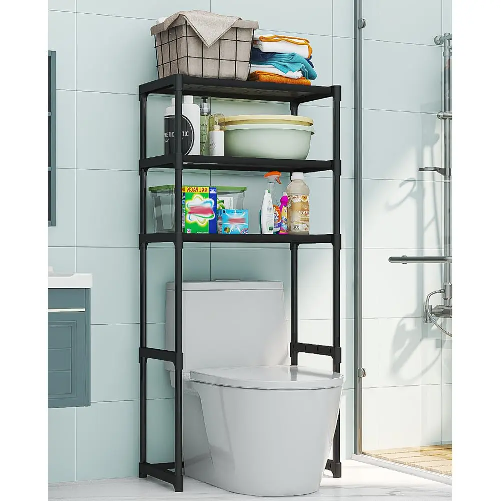 3-Tier Rust-Proof Iron Pipe Freestanding Bathroom Shelf - Bathroom Organizers, Quick Install, 15KG Per Tier Load, Wide Base, Fits Over Toilet/Washing Machine, 50.5×30×134cm, Three Tiers