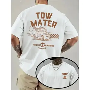 180gMen'S Mater Racing Graphic T-Shirt - 100% Polyester, Loose Fit, Casual Crew Neck, Short Sleeve, Double-Sided Print, Ideal for Spring & Summer Outdoor Wear, Summer Tee