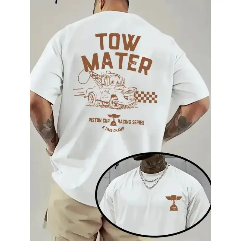 Men's Mater Racing Graphic Print Short Sleeve Top - Polyester, Loose Fit, Casual Crew Neck, Double-Sided Print, Machine Washable, Ideal for Spring & Summer Outdoor Wear, Casual Tee