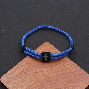 Classic cross bracelet in stainless steel with square engraving, adjustable bracelet, Easter bracelet decoration, trendy Jesus bracelets, Christian baptism gift