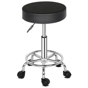 Professional Salon Stool with Spider Base, Round Adjustable 360° Swivel Chair, 8cm Thick Molded Foam & Semi-PU Leather, SGS Gas Lift 150kg Capacity, Nylon Casters, Black