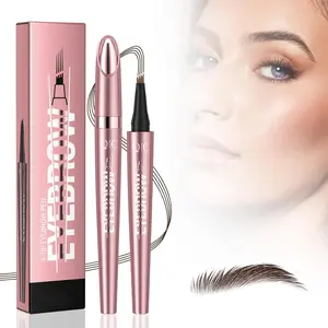 2025 New 3D Microblading Eyebrow Pencil with 4 Fork Tips Applicator - Precise, Natural Eyebrows, Long-lasting, Waterproof, For Perfect Eyebrows, Ideal for Daily Makeup (Dark Brown)