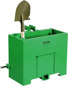 VEVOR Ballast Box, 3-Point Category 1 Tractor Ballast of 800lbs Capacity, for 2 Inch Hitch Receiver, Heavy-Duty Steel 4.3 ft³ Large Volume Loader Attachment with Sliding Door, Green