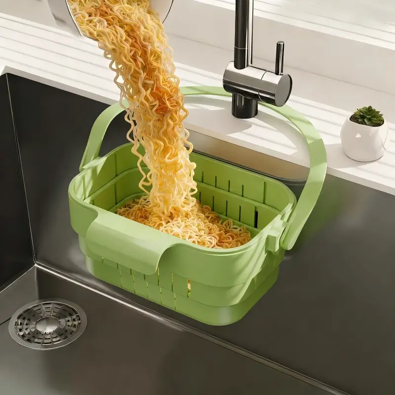 Foldable Hanging Kitchen Sink Drain Basket, Stainless Steel Kitchen Accessories Hands Free Hygienic Design, High Efficiency Anti Clog System, Tool Free Installation, Slim Space Saving, Easy Clean, Low Maintenance Strainer Kitchenware