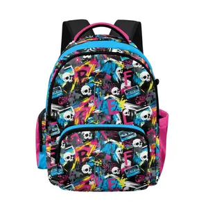 Back to School Kids Backpack Multi Pocket Lightweight Rucksack Large Capacity Camo Skull Print School Bag Durable Student Bookbag with Zipper Compartments Travel Daypack for Boys Girls Essentials