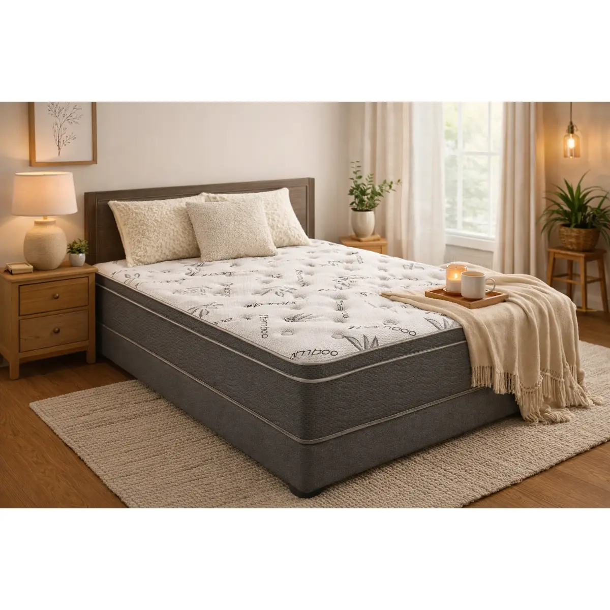 10-Inch Bamboo Hybrid King Mattress - Hybrid Mattress with Body Movement Isolation, Airflow Promotion for Enhanced Sleep Quality, 10 Inch Mattress