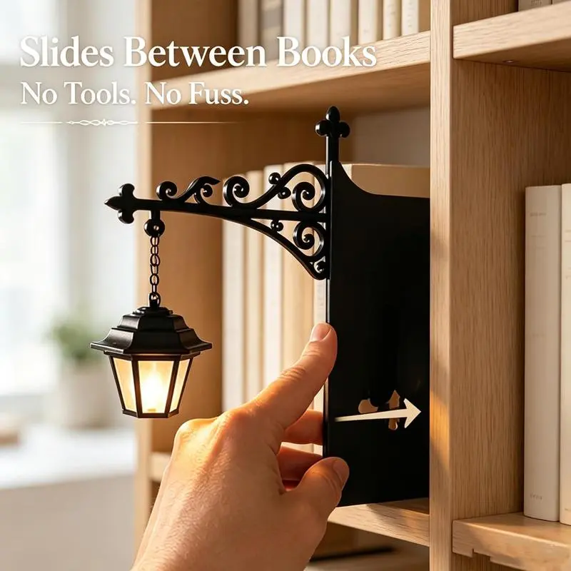 Compact Warm Light LED-Powered Library Lantern, Decorative Bookshelf Hanging Lamp, Miniature Nightlight for Reading Nook Literary Decor, Halloween Festive Decoration