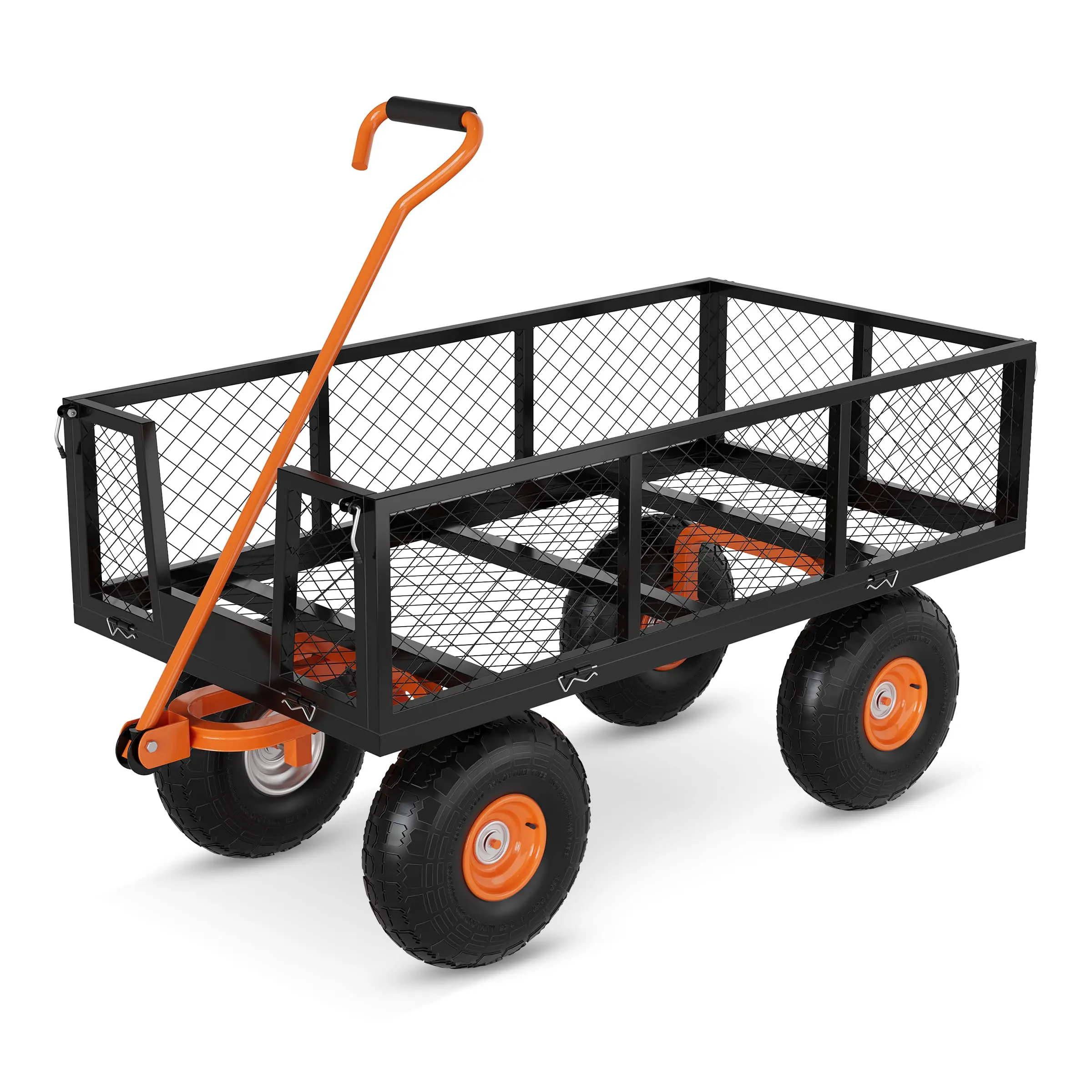 Heavy-Duty Steel Frame Multi-Purpose Garden Cart, 500/900/1200 LB Load Capacities, 180° Swivel Handle, Removable Panels, 10-Inch Wheels for Outdoor Furniture & Gardening Tool Transport