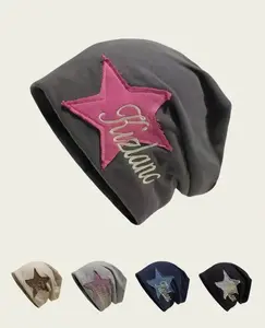 Star Patched Letter Embroidery Beanie Hat Machine Washable Casual and Trendy All-Match Design Daily Wear Birthday Gift