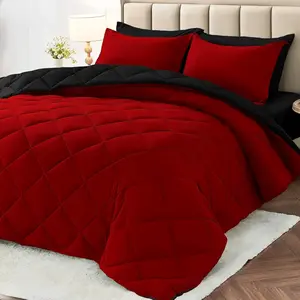 7 Pieces California King Comforter Set, Reversible Bed in a Bag Cal King Size, All Season Bedding Set with Comforter, Flat Sheet, Fitted Sheet, Pillowcases & Shams, Red & Black