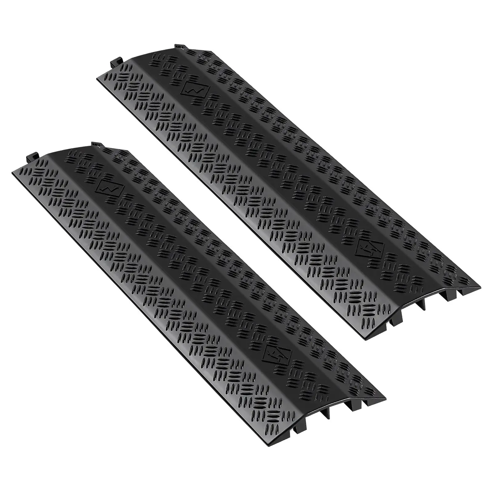 VEVOR 2 Pcs Hose Protector Ramp (2 Channels, 51x28 mm), Max Load Capacity 17,500 lbs/7,938 kg, Heavy Duty Drop Over Cable Cover for High Walking Traffic Areas (Indoor/Outdoor Use)