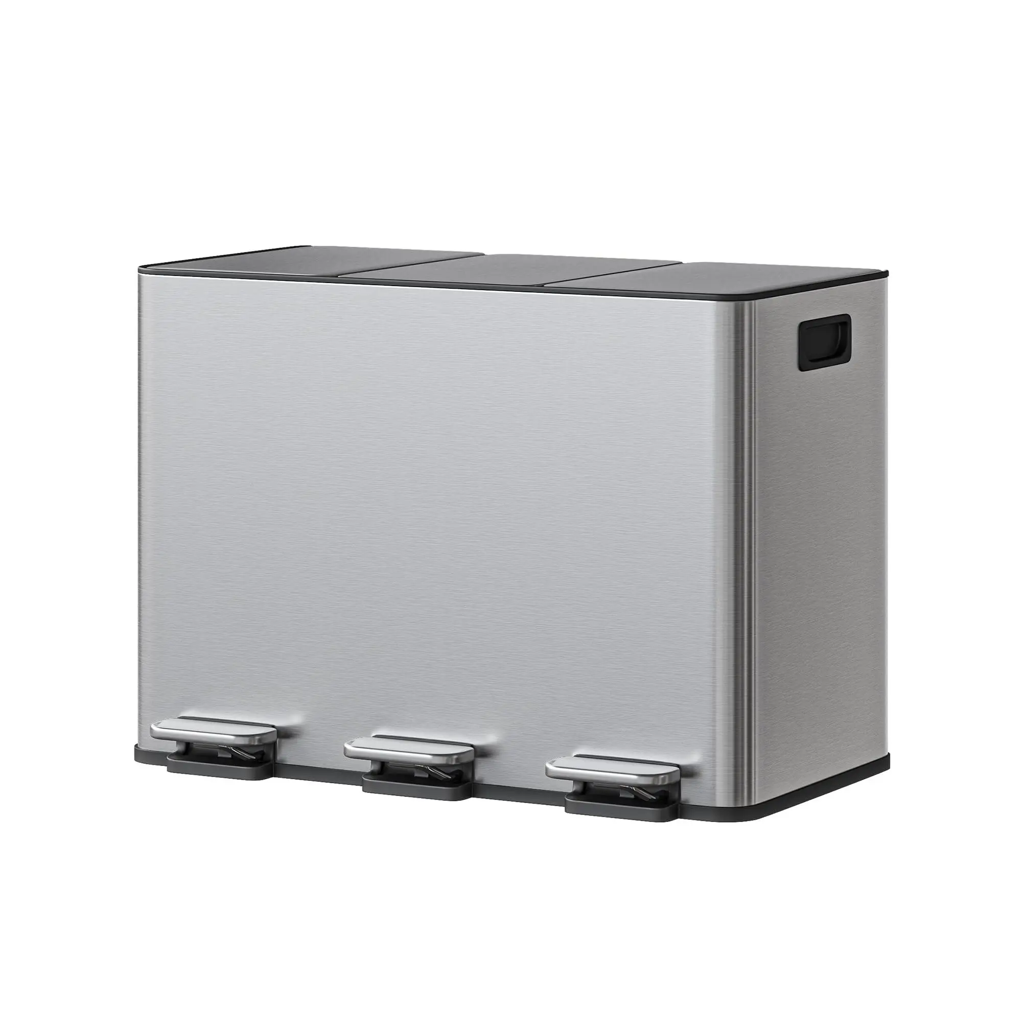 Modern 45L Triple Compartment Stainless Steel Step Recycling Bin (3×15L) - Silent Soft-Close Fingerprint-Resistant Lid, Multi-Sort Waste Container for Home, Kitchen, Office, Silver