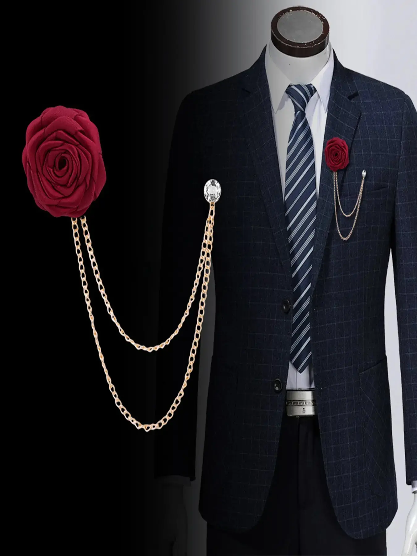 Men's Elegant Chain & Flower Design Boutonniere Pins, Trendy Tassel Design Bridal Wedding Brooch for Bridegroom, Fashionable Wedding Party Accessories, Special Unique Flower Brooch Pin, Alloy Brooch Pin, Fashion Accessory