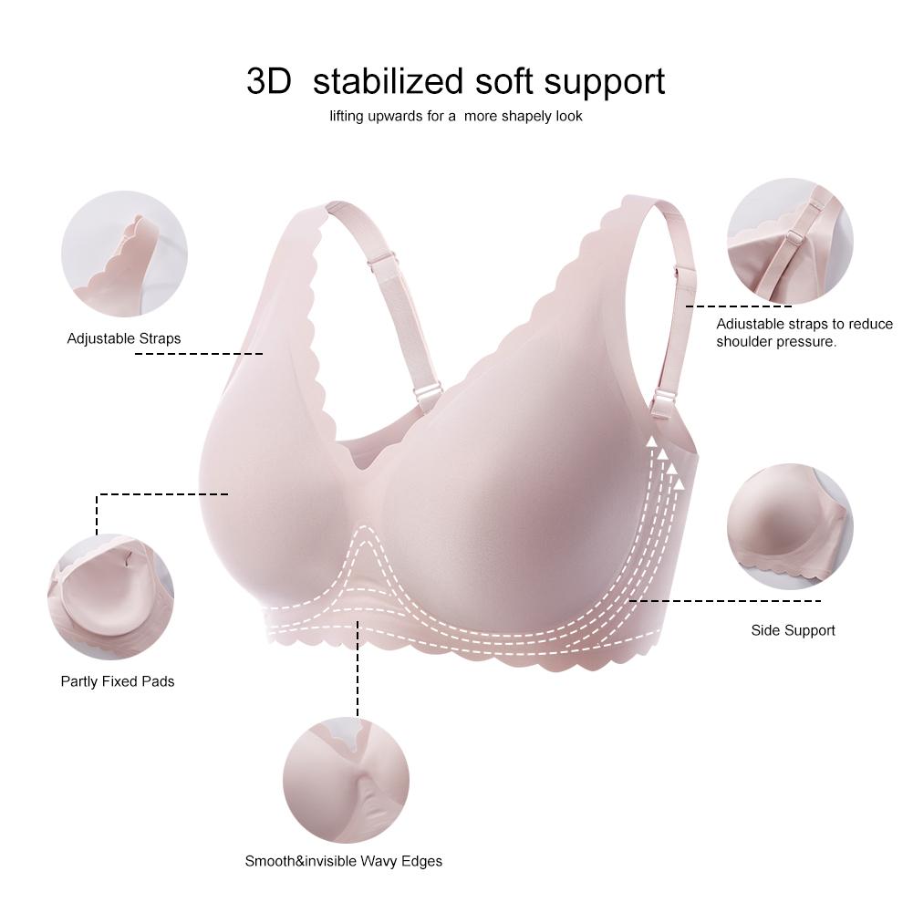 1/2/3PCS Jelly Wireless Bra Womens Scalloped Comfortable Wireless Bras Push Up Bralettes Seamless Tshirts Bras Deep V Everyday Bras S 3XL
