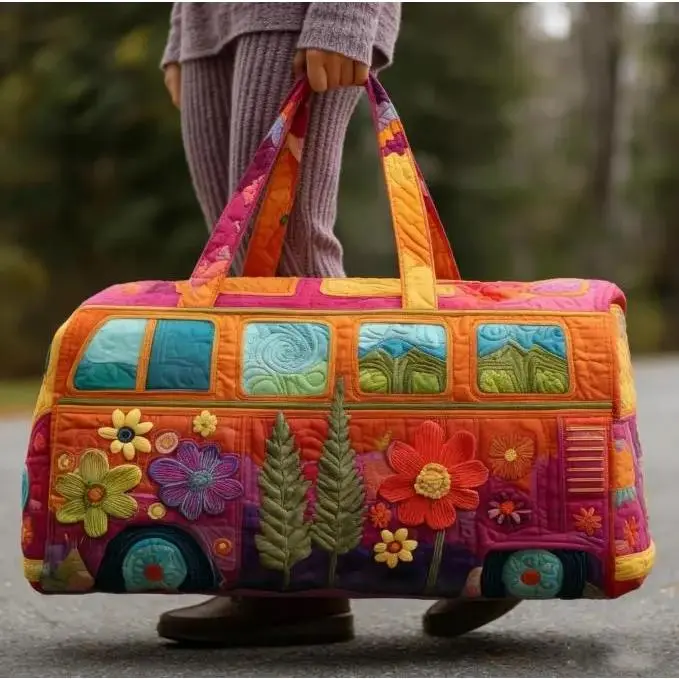 Unisex Boho Polyester Weekender Travel Bag - Lightweight, Comfortable Hippie Design, Waterproof, Zip Closure, Bus-Turtle Print Gym & Outdoor Accessory