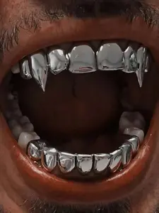 2pcs/Set Hip Hop Rapper Fashion Jewelry For Vampire Grillz 18K Golden Silvery Color Plated Braces Vampire Wolf Teeth Grills