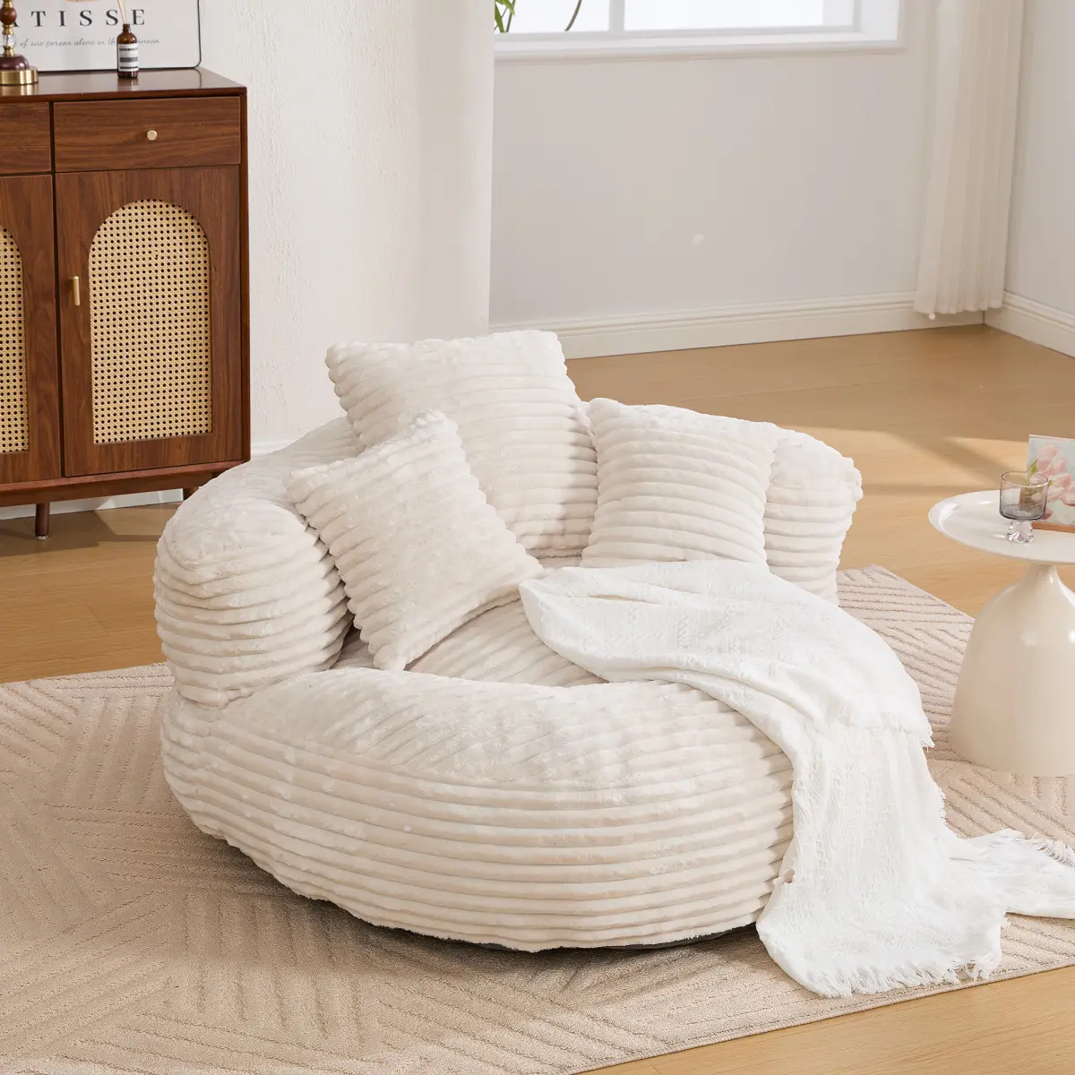 Bean Bag Chairs, Bean Bag Sofa for Adults, Teens, Oversized Corduroy Bean Bag Chair with 3 Pillows & Armrest,Beanbag Chair & Lazy Sofa with Foam Filler for Bedroom Living Room Dorm