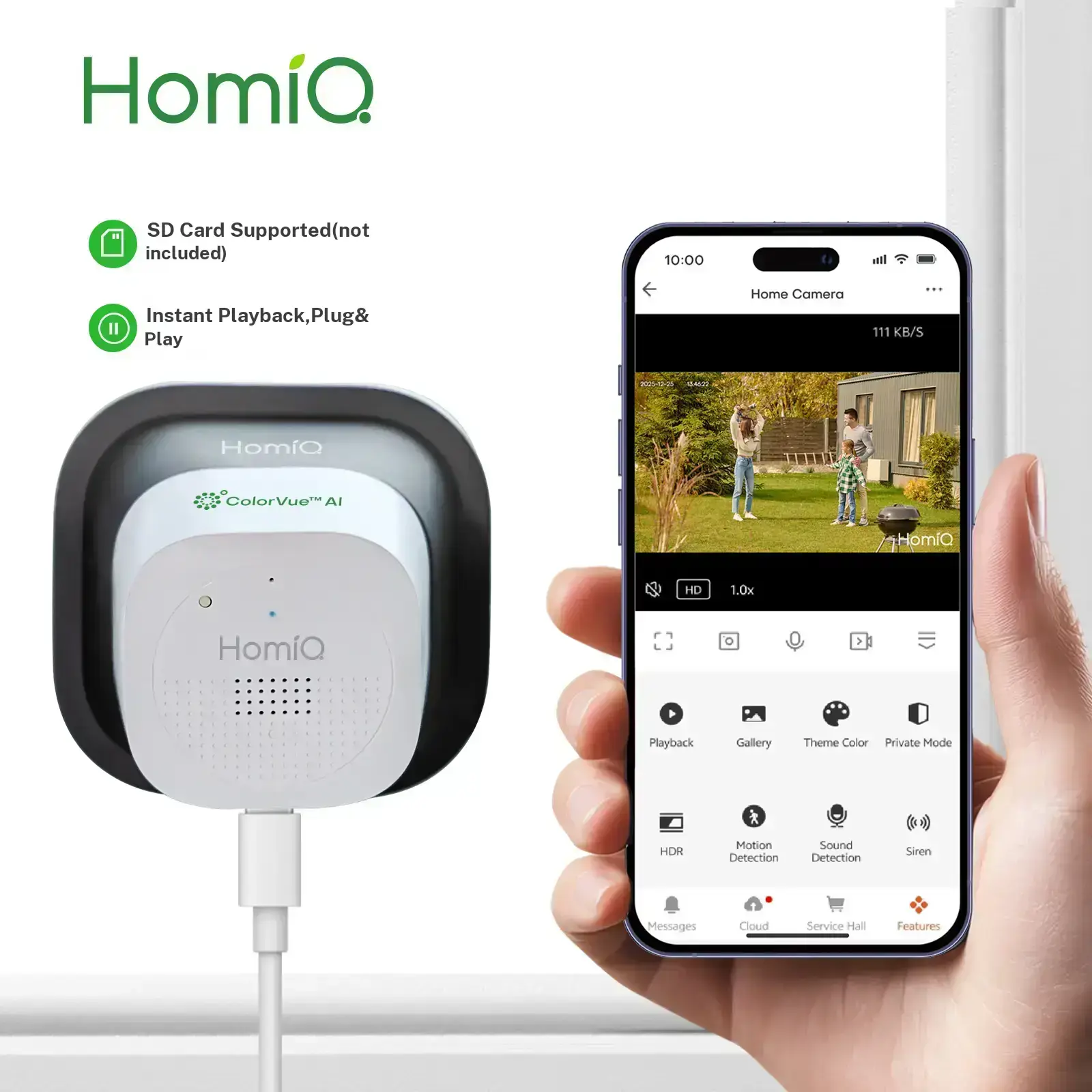 HomiQ AI Magnetic 2K 3MP Window Camera, supports 2.4GHz and 5GHz WiFi, home security camera with ColorVue AI full color night vision, alarm, and human motion detection, 24/7 recording, easy installation, cloud storage and SD card support