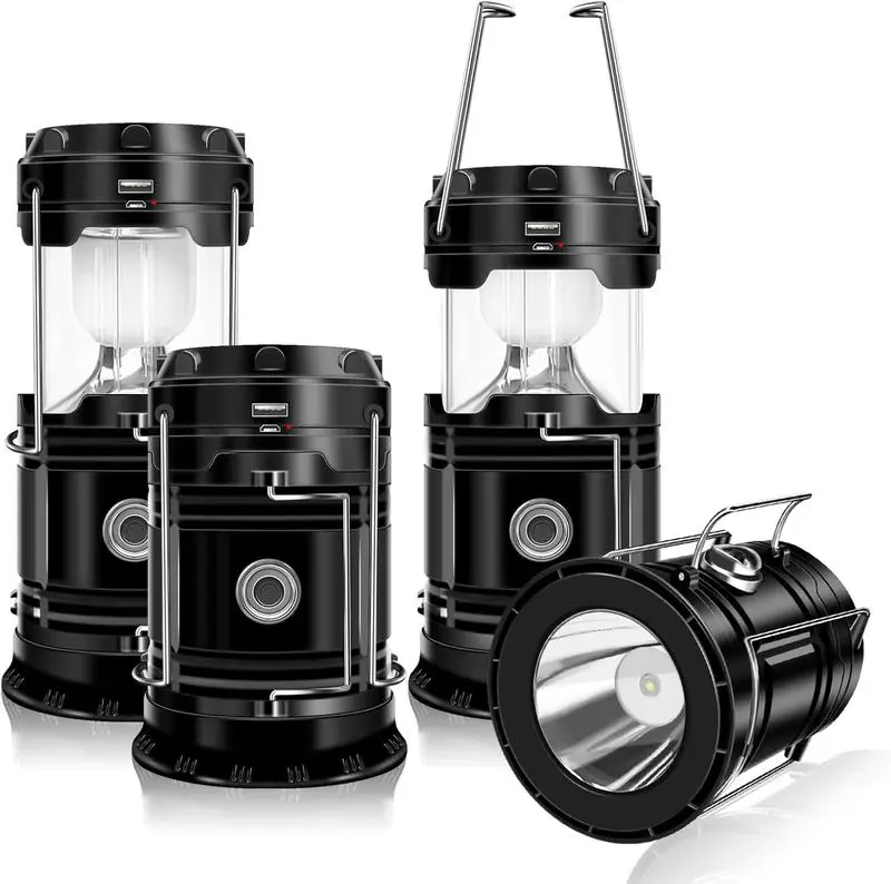 Rechargeable Solar Camping LED Lantern - Collapsible Lamp with Magnetic Base, Foldable Hanging Hook, Adjustable Brightness - Ideal for Power Outages, Hiking - Home Emergency & Gift Item