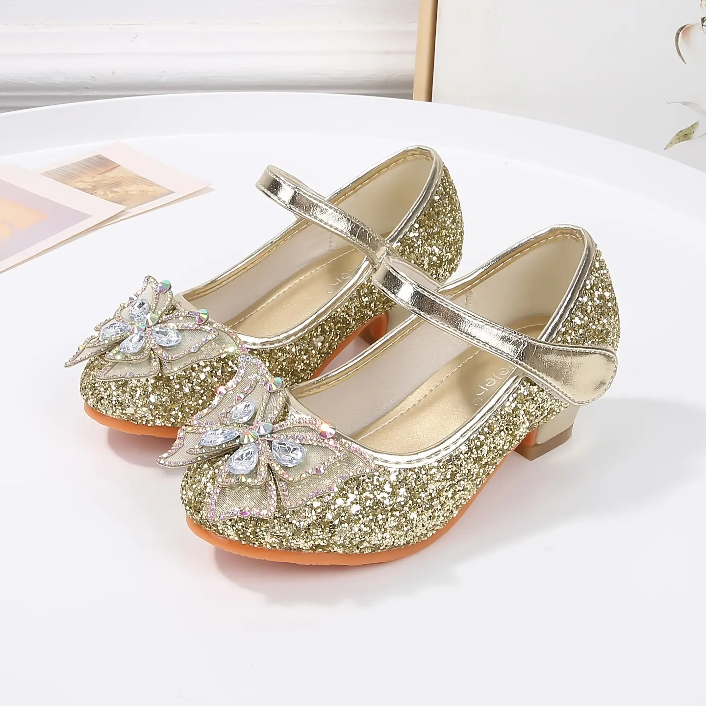 Girls Princess Sandals Bow Crystal High Heels Children Mary Jane Dress Shoes Flip Flops Little Girls Summer Beach Party Shoes