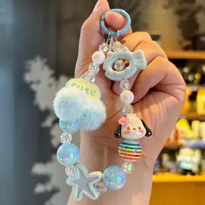 Fur Ball Wrist Beaded Phone Chain Hand-painted Bead Cartoon Keychain Cute Phone Pendant Chain Bag Pendant Gift custumes tiny  trinkets