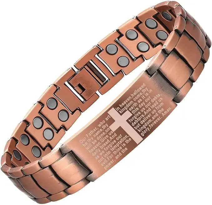 Men's Cross Magnetic Therapy Bracelet, Adjustable Copper Magnet Wristband Mens Jewelry Gift For Anniversary Birthday