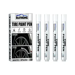 RAYHONG Tire Paint Pen White 4 Packs Waterproof Fade Resistant Polystyrene Copolymer C12-15 Alcohol for Car Wheel Enhancement