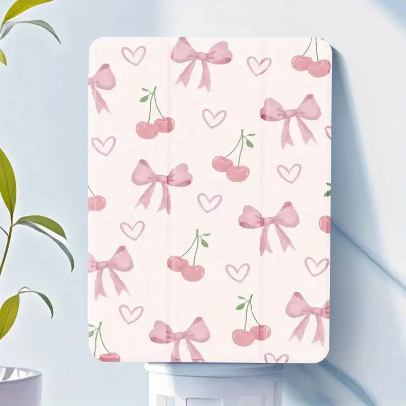 Cherry and Bow Pattern Case for iPad - Compatible with iPad Mini 4/5, iPad 5/6, Compatible with 10th/7th/8th/9th Generation iPad Computer Covers Ipad Tablet Accessories