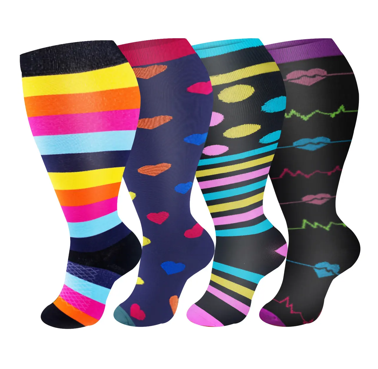4 Pairs Compression Socks for Women Men 20 30mmhg Knee High Stocking for Sports Running Travel Nurses