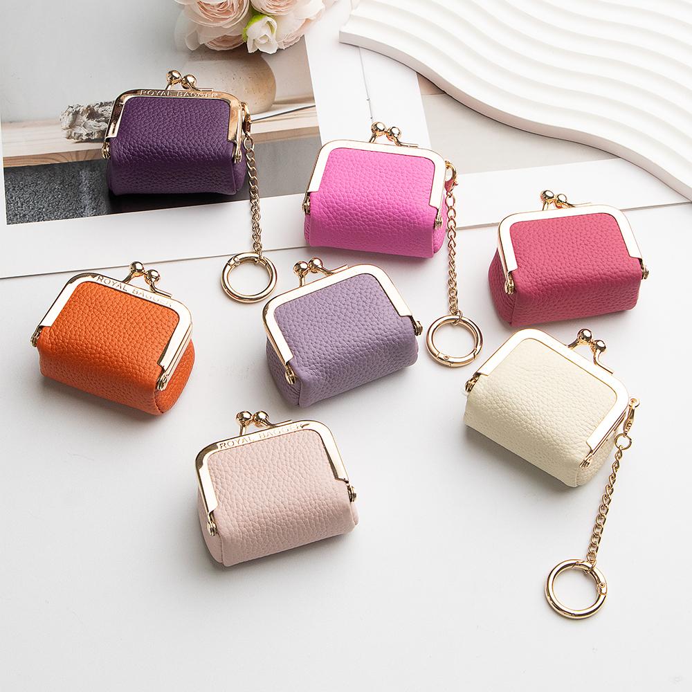 Royal Bagger Genuine Leather Mini Coin Purse, Solid Color Kiss Lock Change Pouch, Casual Style Small Storage Bag for Women 1894 SpringStatements