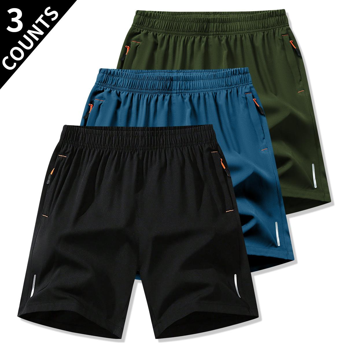 [New Arrival]Everyday Essentials Casual 3pcs Men's Summer Sports Shorts Breathable Quick Dry Fabric, Drawstring Waist with Zipper Pockets, Lightweight & Comfortable for Running, Hiking, Black, Navy Blue, Dark Gray Perfect Gift for Active Men