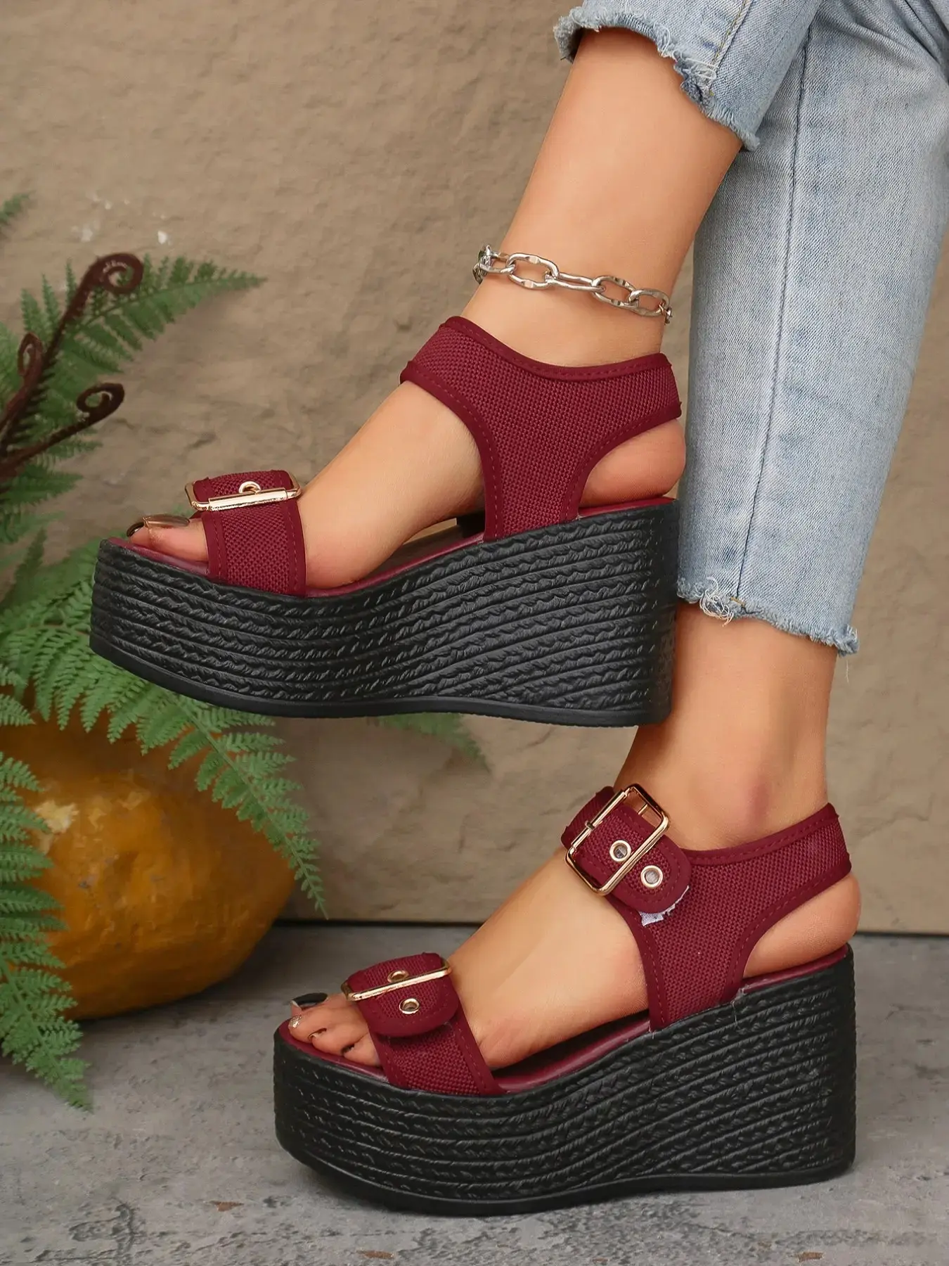 aTTWomen's Thick Sole Rubber Summer Platform Wedge Sandals, New One Strap Retro Style Fashionable Commuter Roman Shoes, Adjustable Buckle High Heel Slippers, Casual Trendy Sandals, Trending Elevated Sandals